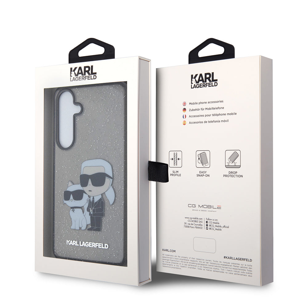 Funda para Samsung Galaxy S24+ S926, Karl Lagerfeld, Glitter Karl & Choupette, Negra Transparente