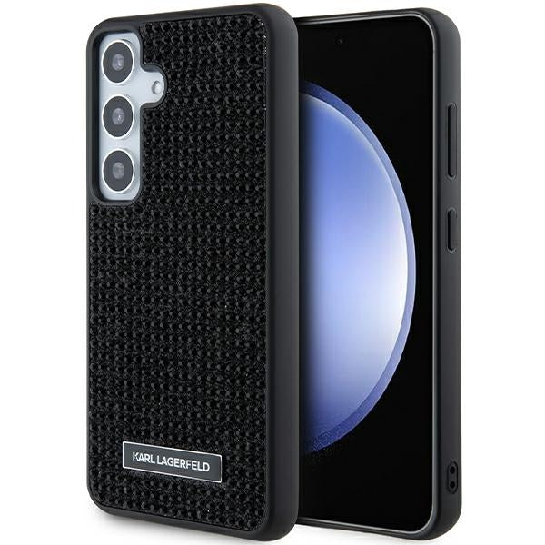 Funda para Samsung Galaxy S24+ S926, Karl Lagerfeld, Placa de Metal con Pedrería, Negra