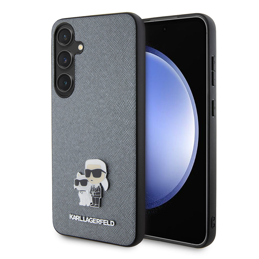 Funda para Samsung Galaxy S24+ S926, Karl Lagerfeld, Saffiano Karl & Choupette Metal, Gris