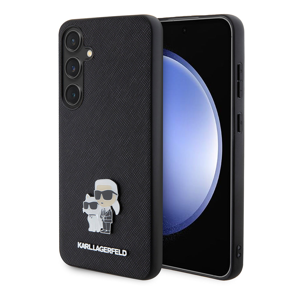 Funda para Samsung Galaxy S24+ S926, Karl Lagerfeld, Saffiano Karl & Choupette Metal, Negra.