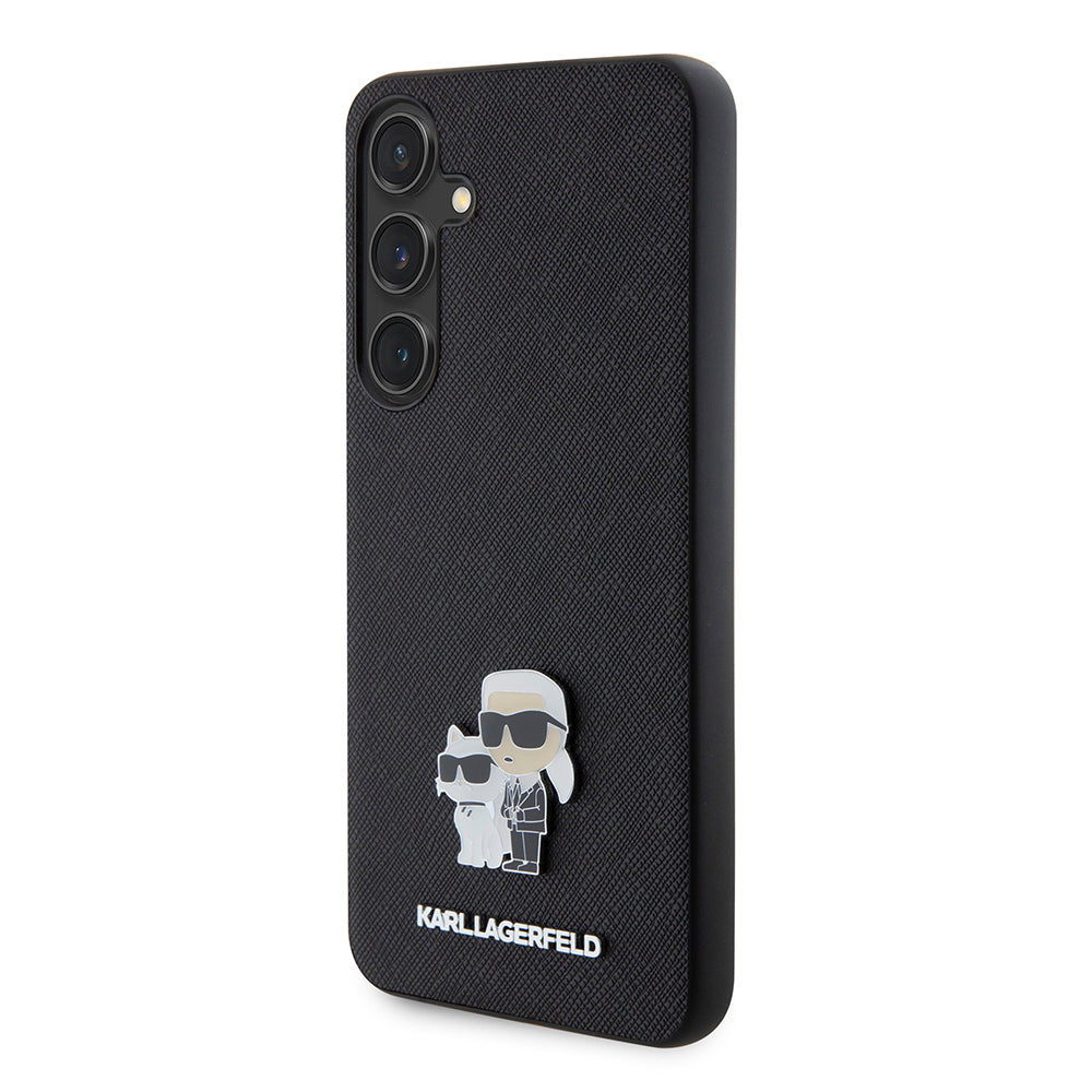 Funda para Samsung Galaxy S24+ S926, Karl Lagerfeld, Saffiano Karl & Choupette Metal, Negra.