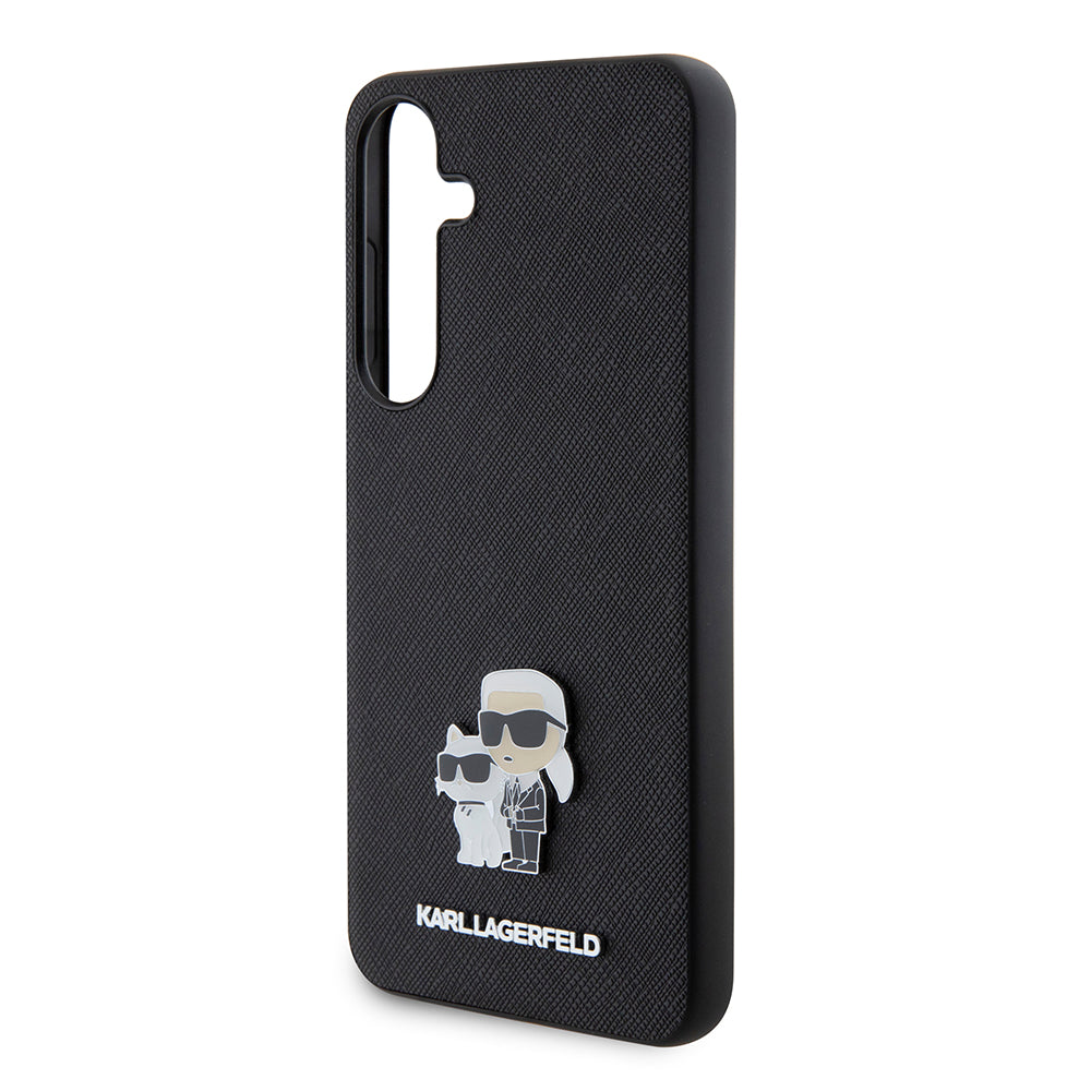 Funda para Samsung Galaxy S24+ S926, Karl Lagerfeld, Saffiano Karl & Choupette Metal, Negra.