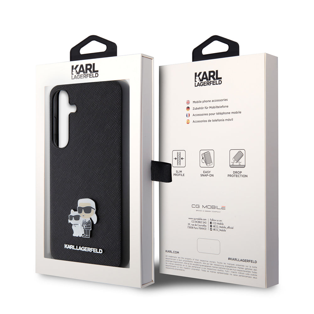 Funda para Samsung Galaxy S24+ S926, Karl Lagerfeld, Saffiano Karl & Choupette Metal, Negra.