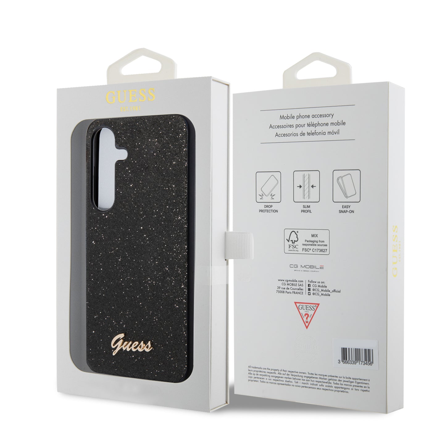 Funda para Samsung Galaxy S24 S921, Guess, Glitter Script, Negra