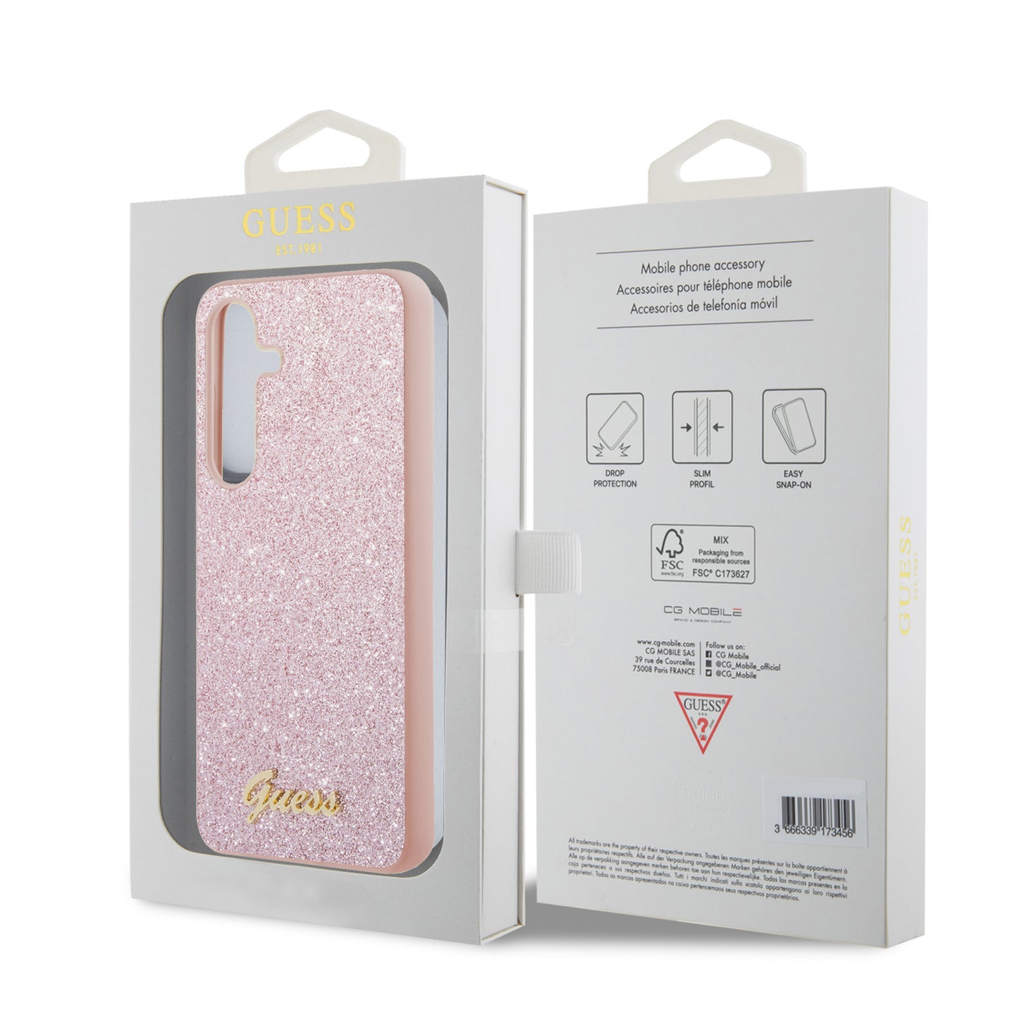 Funda para Samsung Galaxy S24 S921, Guess, Glitter Script, Rosa