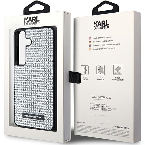 Funda para Samsung Galaxy S24 S921, Karl Lagerfeld, Placa de Metal con Pedrería, Plateada