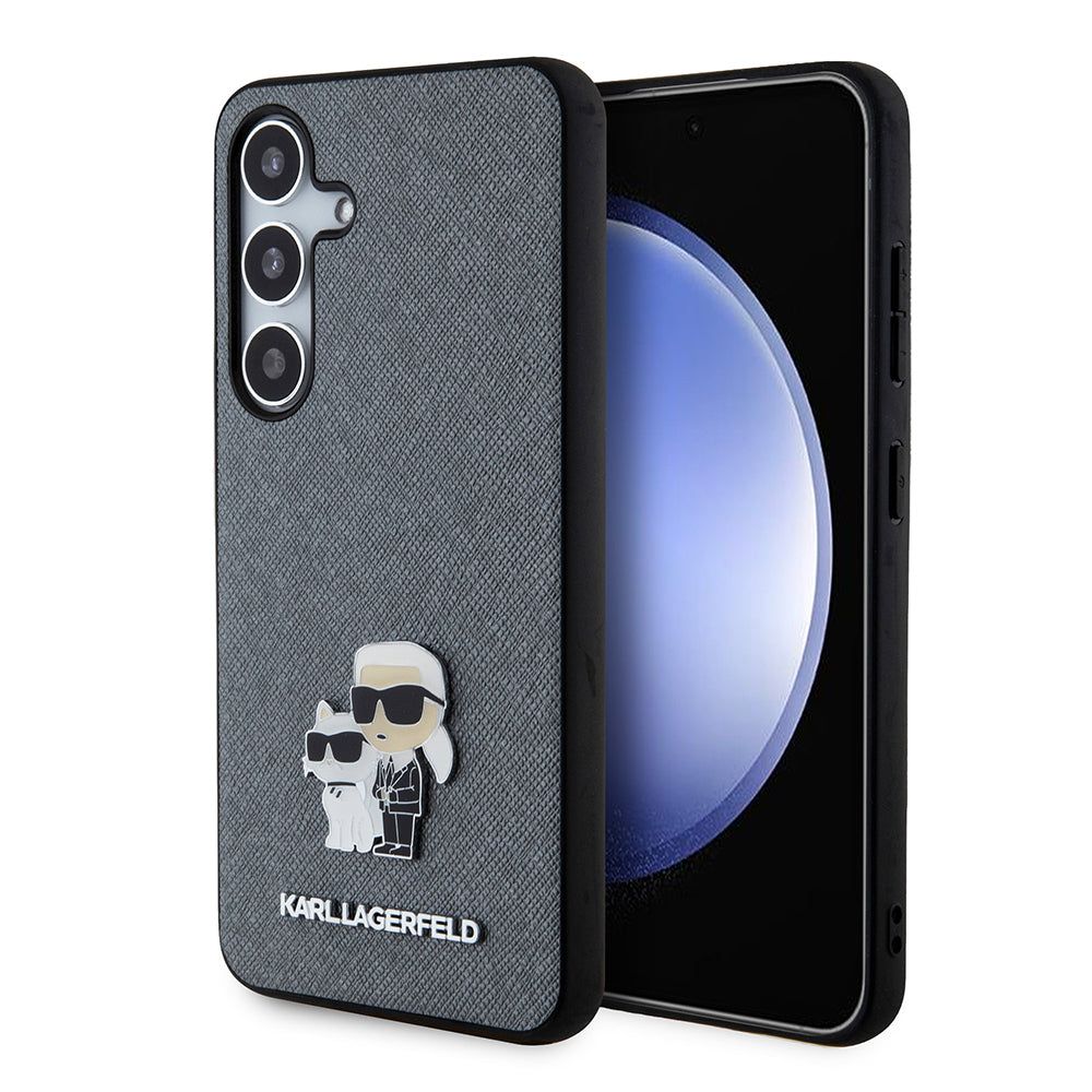 Funda para Samsung Galaxy S24 S921, Karl Lagerfeld, Saffiano Karl & Choupette Metal, Gris