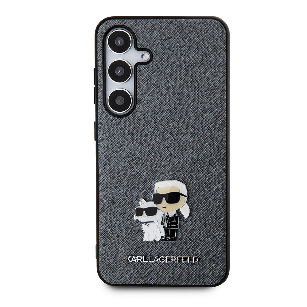 Funda para Samsung Galaxy S24 S921, Karl Lagerfeld, Saffiano Karl & Choupette Metal, Gris