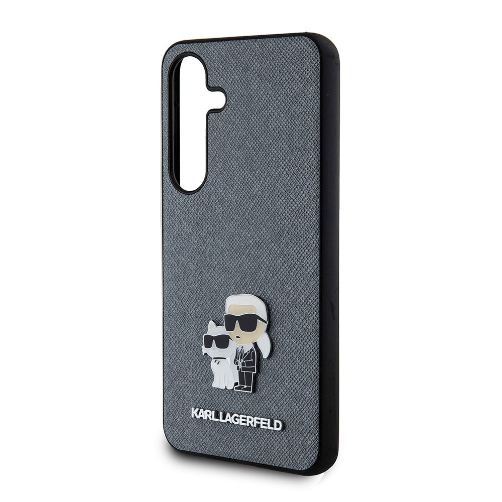 Funda para Samsung Galaxy S24 S921, Karl Lagerfeld, Saffiano Karl & Choupette Metal, Gris