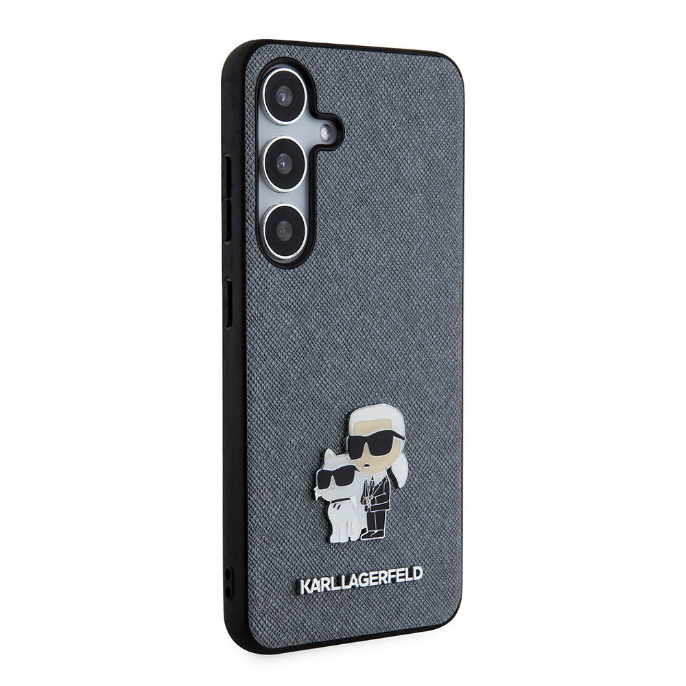 Funda para Samsung Galaxy S24 S921, Karl Lagerfeld, Saffiano Karl & Choupette Metal, Gris