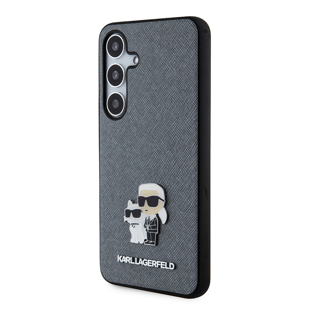 Funda para Samsung Galaxy S24 S921, Karl Lagerfeld, Saffiano Karl & Choupette Metal, Gris