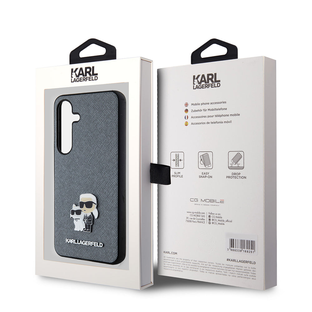 Funda para Samsung Galaxy S24 S921, Karl Lagerfeld, Saffiano Karl & Choupette Metal, Gris