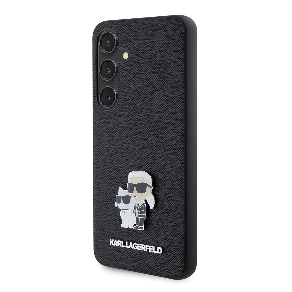 Funda para Samsung Galaxy S24 S921, Karl Lagerfeld, Saffiano Karl & Choupette Metal, Negra