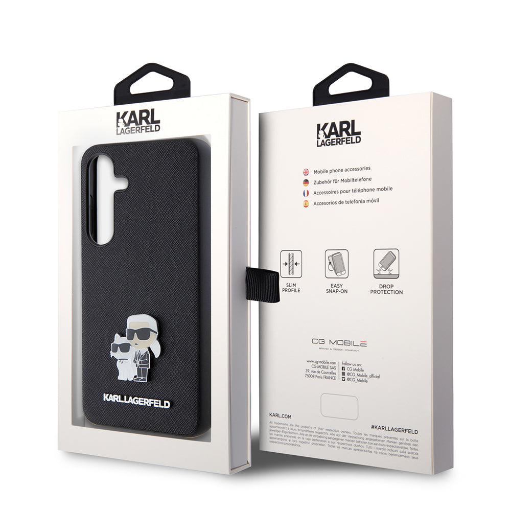 Funda para Samsung Galaxy S24 S921, Karl Lagerfeld, Saffiano Karl & Choupette Metal, Negra