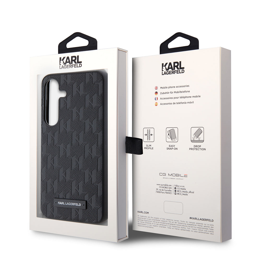 Funda para Samsung Galaxy S24 S921, Karl Lagerfeld, Saffiano Mono Metal Logo, Negra