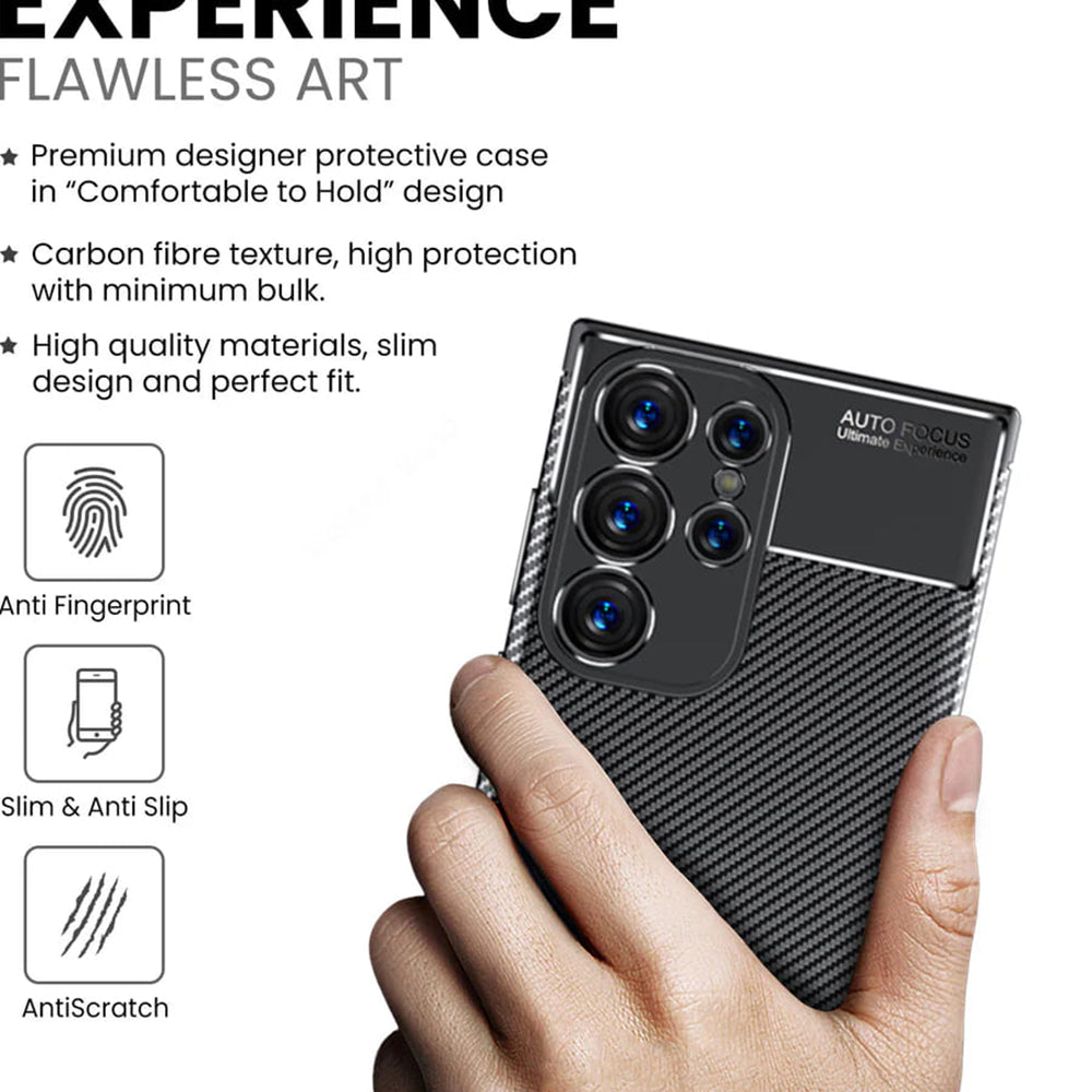 Funda para Samsung Galaxy S24 Ultra S928, Techsuit, Fibra de Carbon, Negra