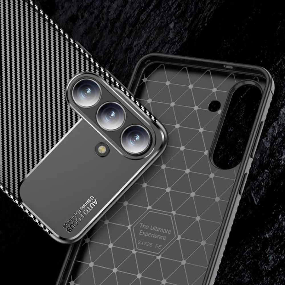 Funda para Samsung Galaxy S25 FE, Techsuit, Fibra de Carbon, Negra