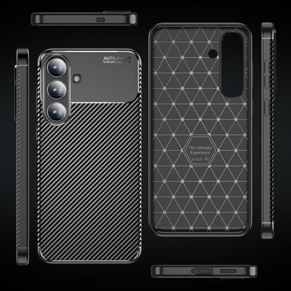 Funda para Samsung Galaxy S25 FE, Techsuit, Fibra de Carbon, Negra