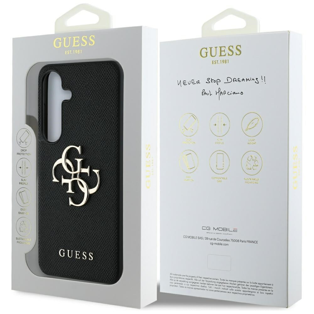 Funda para Samsung Galaxy S25+ S936, Guess, 4G Grained Big and Classic Logo, Negra