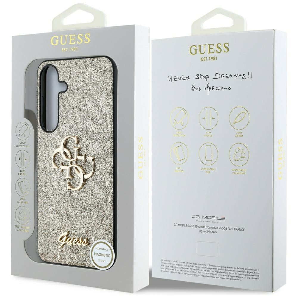 Funda para Samsung Galaxy S25+ S936, Guess, Glitter Big 4G Script, Dorada