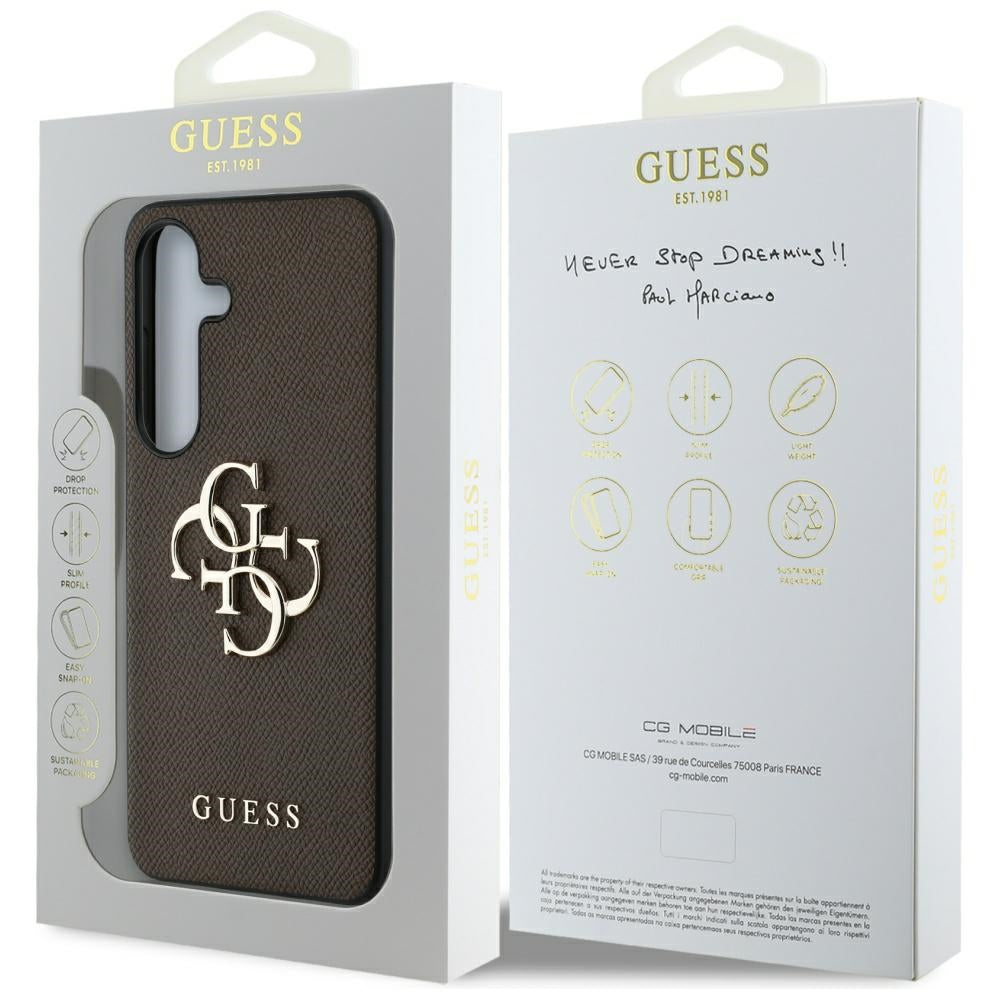 Funda para Samsung Galaxy S25 S931, Guess, 4G Grained Big and Classic Logo, Marrón