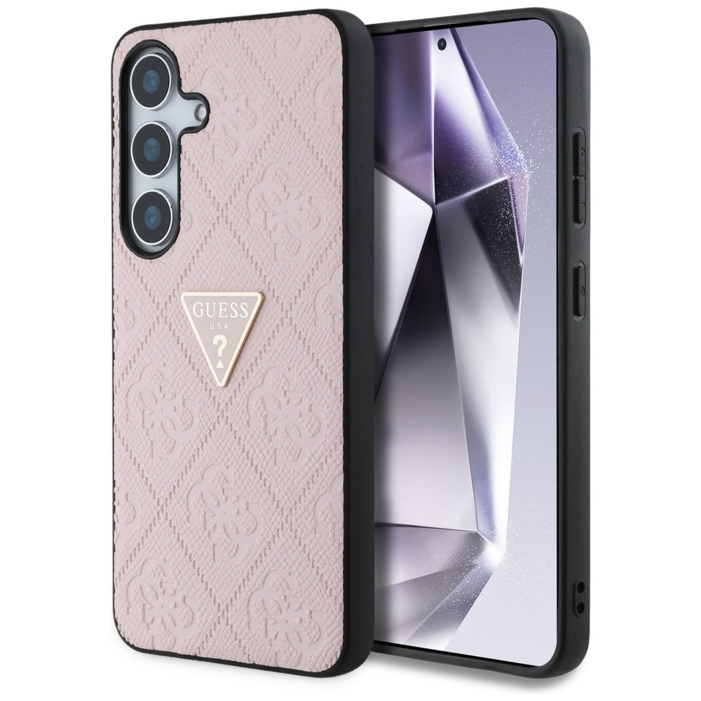 Funda para Samsung Galaxy S25 S931, Guess, Grained Hot Stamp 4G Triangle, Rosa