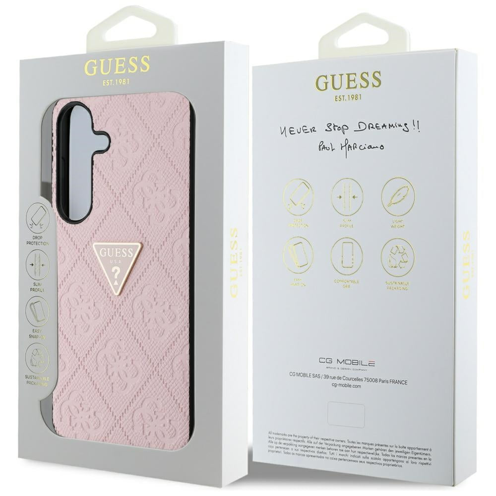 Funda para Samsung Galaxy S25 S931, Guess, Grained Hot Stamp 4G Triangle, Rosa
