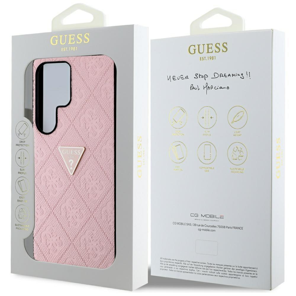 Funda para Samsung Galaxy S25 Ultra S938, Guess, Grained Hot Stamp 4G Triangle, Rosa