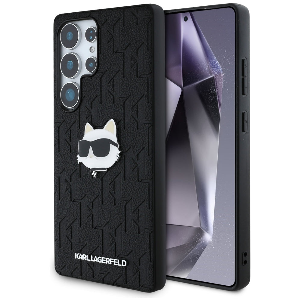 Funda para Samsung Galaxy S25 Ultra S938, Karl Lagerfeld, Monograma Cabeza de Choupette, Negra