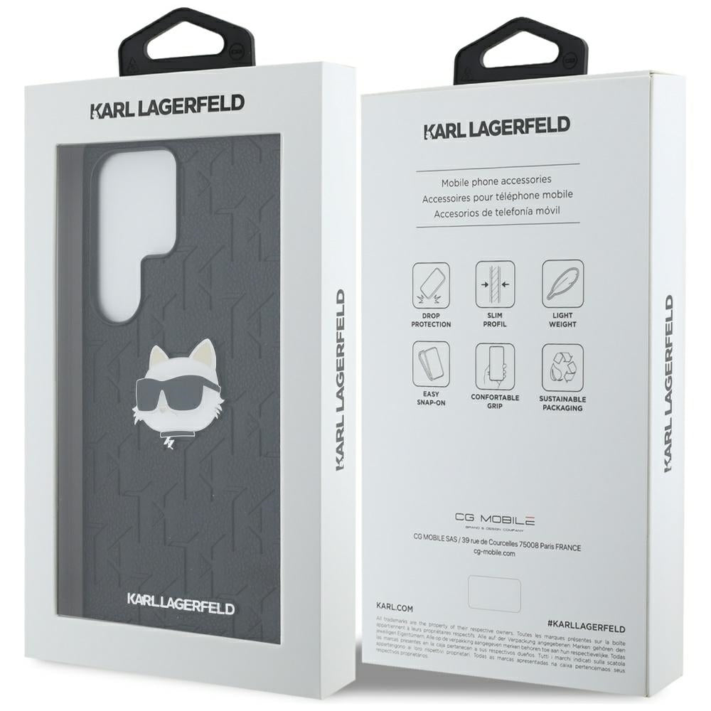 Funda para Samsung Galaxy S25 Ultra S938, Karl Lagerfeld, Monograma Cabeza de Choupette, Negra
