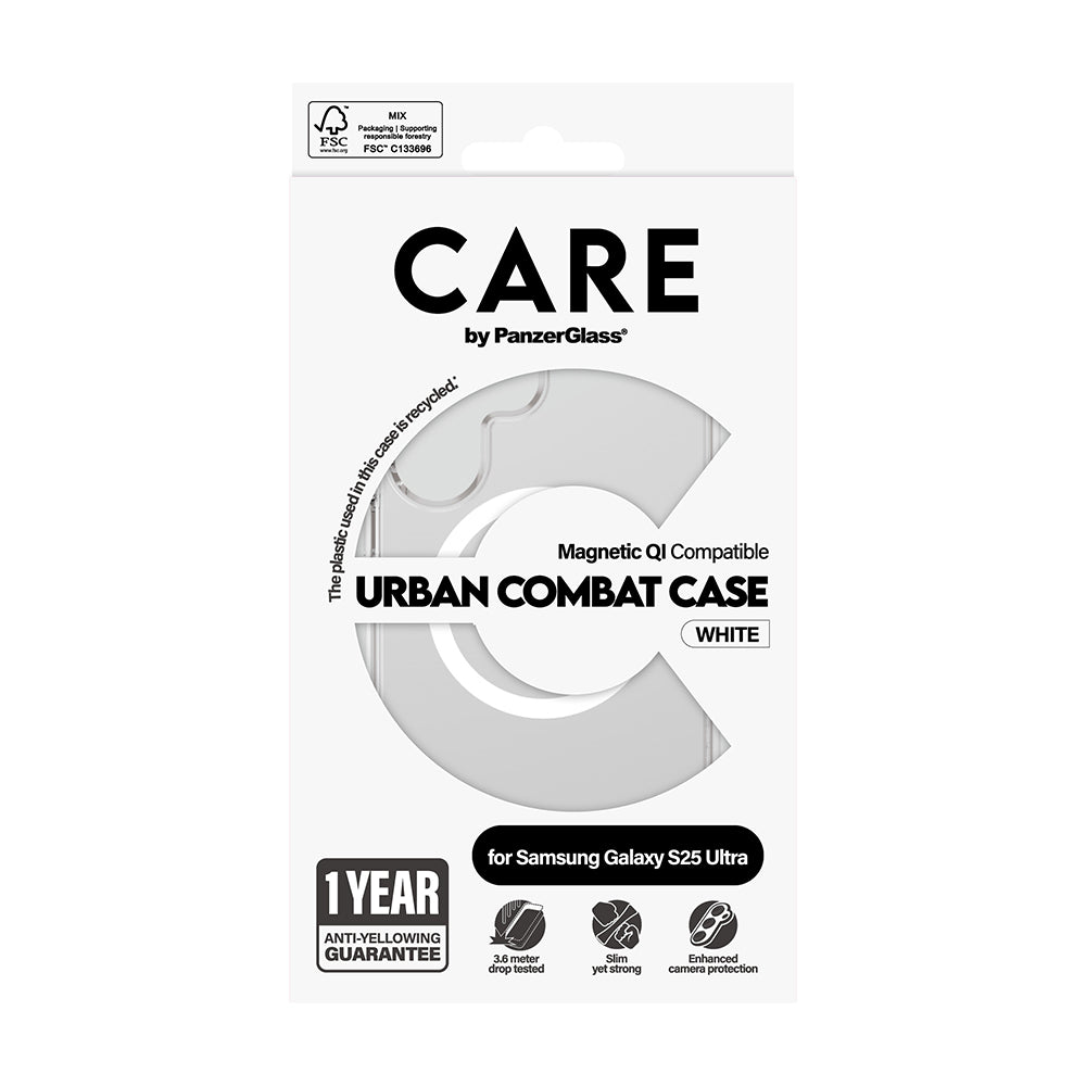 Funda para Samsung Galaxy S25 Ultra S938, PanzerGlass, Care Urban Combat, Transparente Blanca
