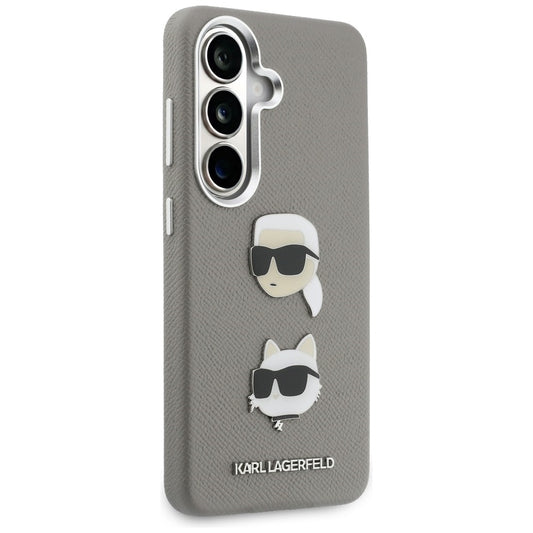 Funda para Samsung Galaxy S26 S942, Karl Lagerfeld, Saffiano Karl & Choupette's Head Pin, Gris