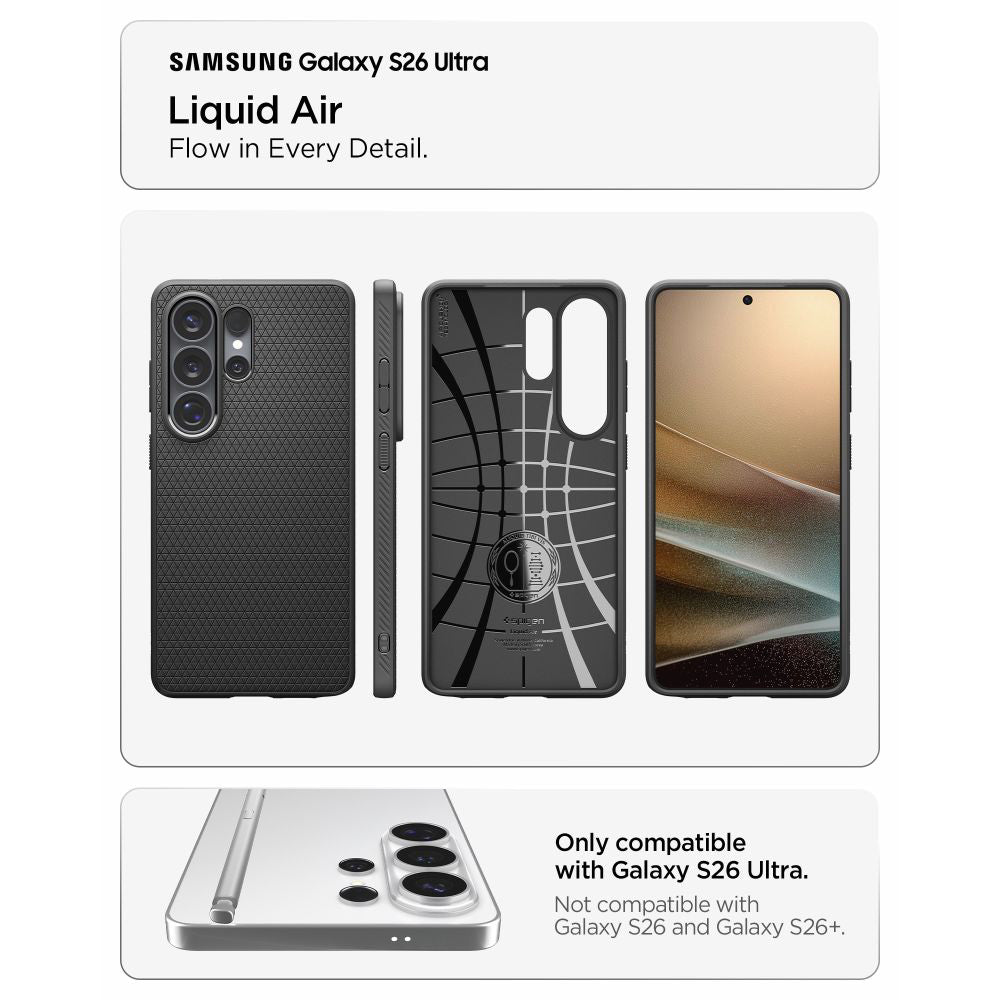 Case for Samsung Galaxy S26 Ultra S948, Spigen, Liquid Air, Matte Black ACS10670