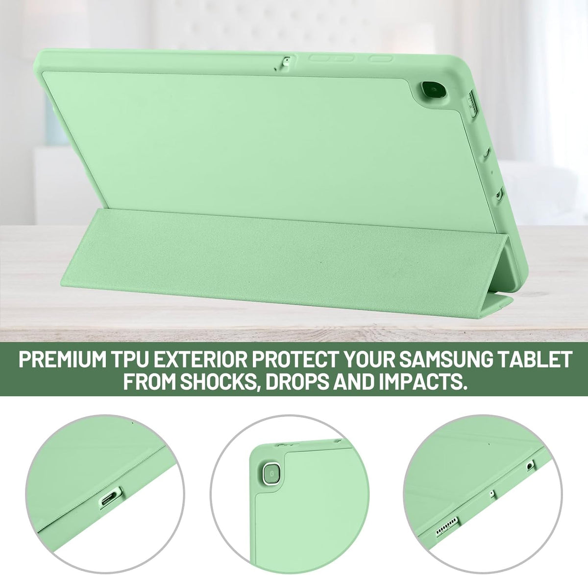 Funda para Samsung Galaxy Tab S6 Lite (2024) / Tab S6 Lite (2022) / Tab S6 Lite (2020), Techsuit, Flex Trifold, Verde Matcha