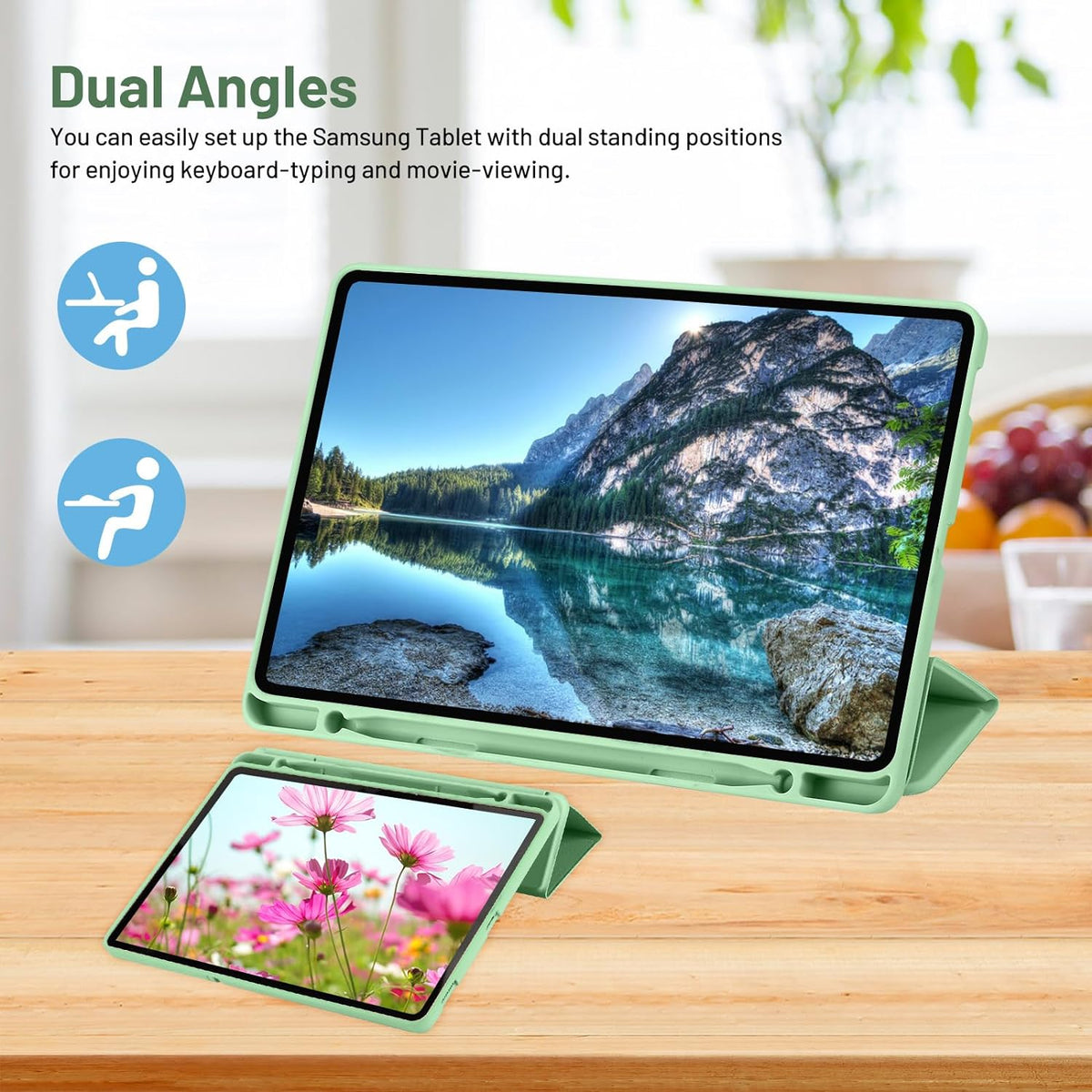 Funda para Samsung Galaxy Tab S6 Lite (2024) / Tab S6 Lite (2022) / Tab S6 Lite (2020), Techsuit, Flex Trifold, Verde Matcha
