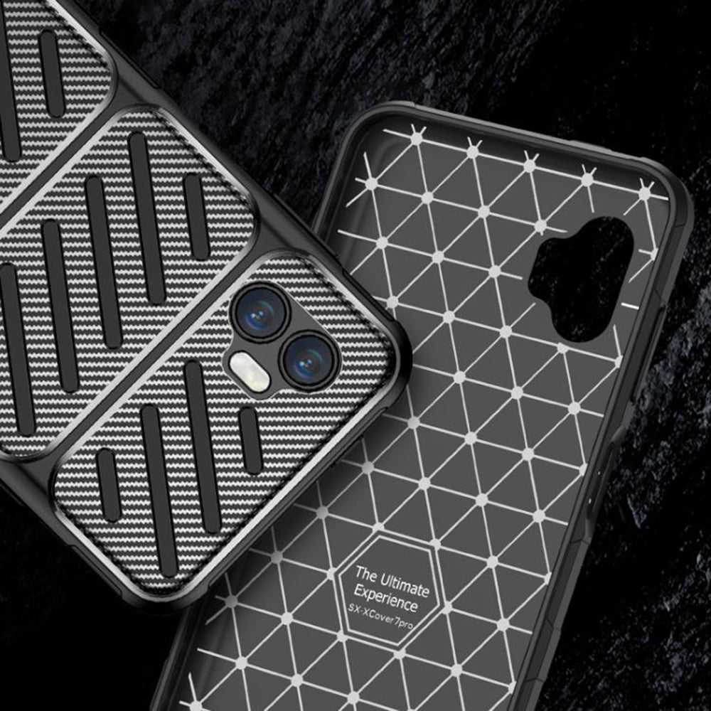 Funda para Samsung Galaxy XCover7 Pro, Techsuit, Fibra de Carbon, Negra