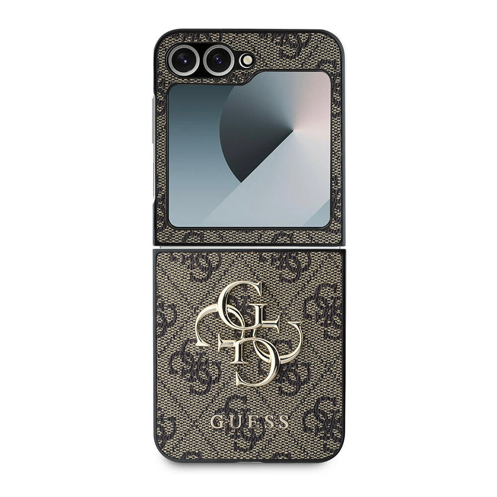 Funda para Samsung Galaxy Z Flip7 FE F761 / Z Flip6 F741, Guess, Logo Metálico 4G, Marrón