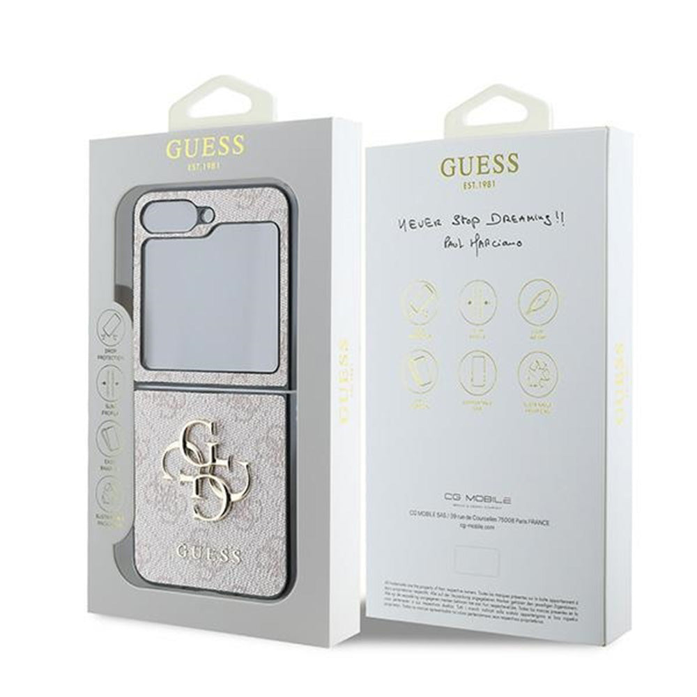 Case for Samsung Galaxy Z Flip7 FE F761 / Z Flip6 F741, Guess, 4G Metal Logo, Pink