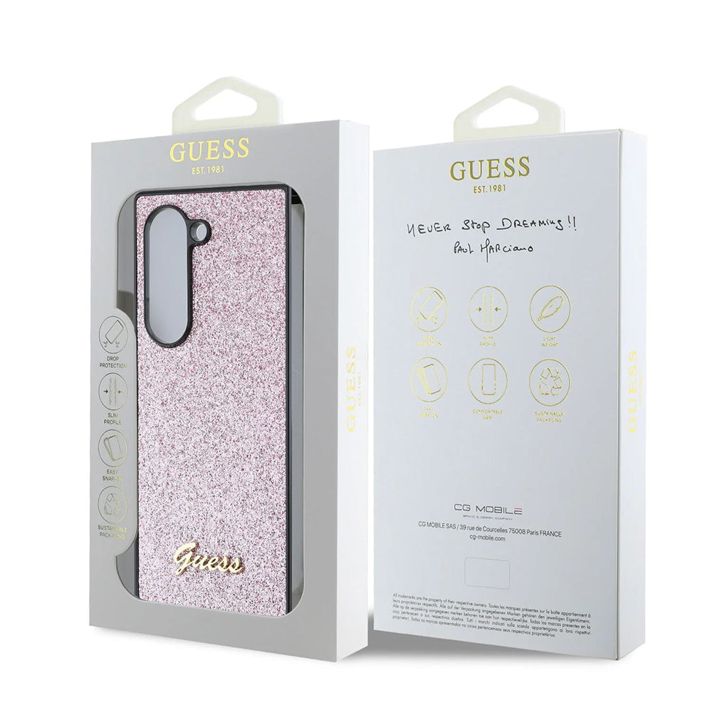 Funda para Samsung Galaxy Z Fold6 F956, Guess, Glitter Script, Rosa