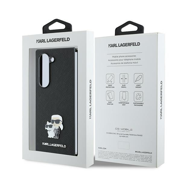 Funda para Samsung Galaxy Z Fold6 F956, Karl Lagerfeld, Saffiano Karl & Choupette Metal, Negra.
