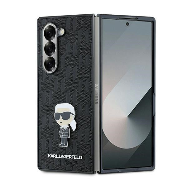 Funda para Samsung Galaxy Z Fold6 F956, Karl Lagerfeld, Saffiano Monogram Ikonik, Negra