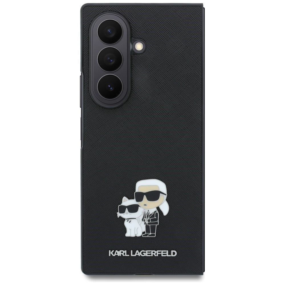 Funda para Samsung Galaxy Z Fold8 Ultra F976, Karl Lagerfeld, Saffiano Karl & Choupette Pin Metálico, Negra