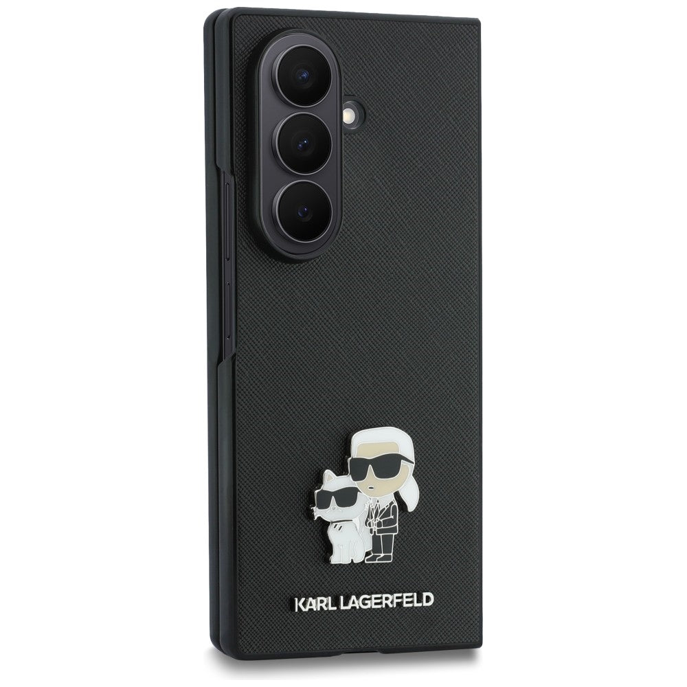 Funda para Samsung Galaxy Z Fold8 Ultra F976, Karl Lagerfeld, Saffiano Karl & Choupette Pin Metálico, Negra