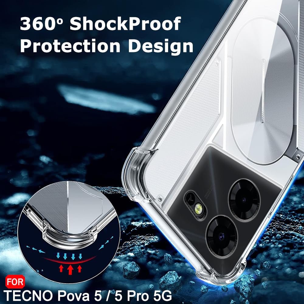 Funda para Tecno Pova 5 Pro, Techsuit, Antigolpes Transparente, Transparente