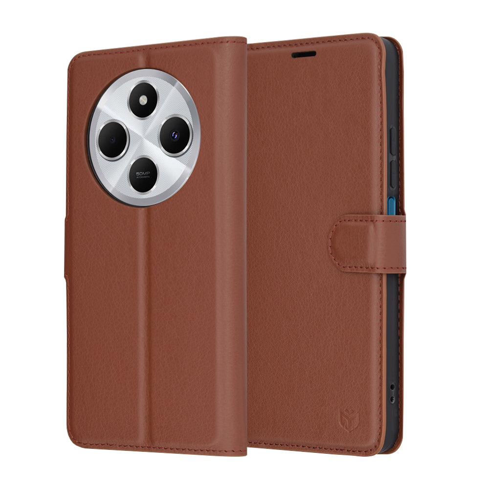 Funda para Xiaomi Poco C75 / Redmi 14C, Techsuit, Folio de cuero, Marrón
