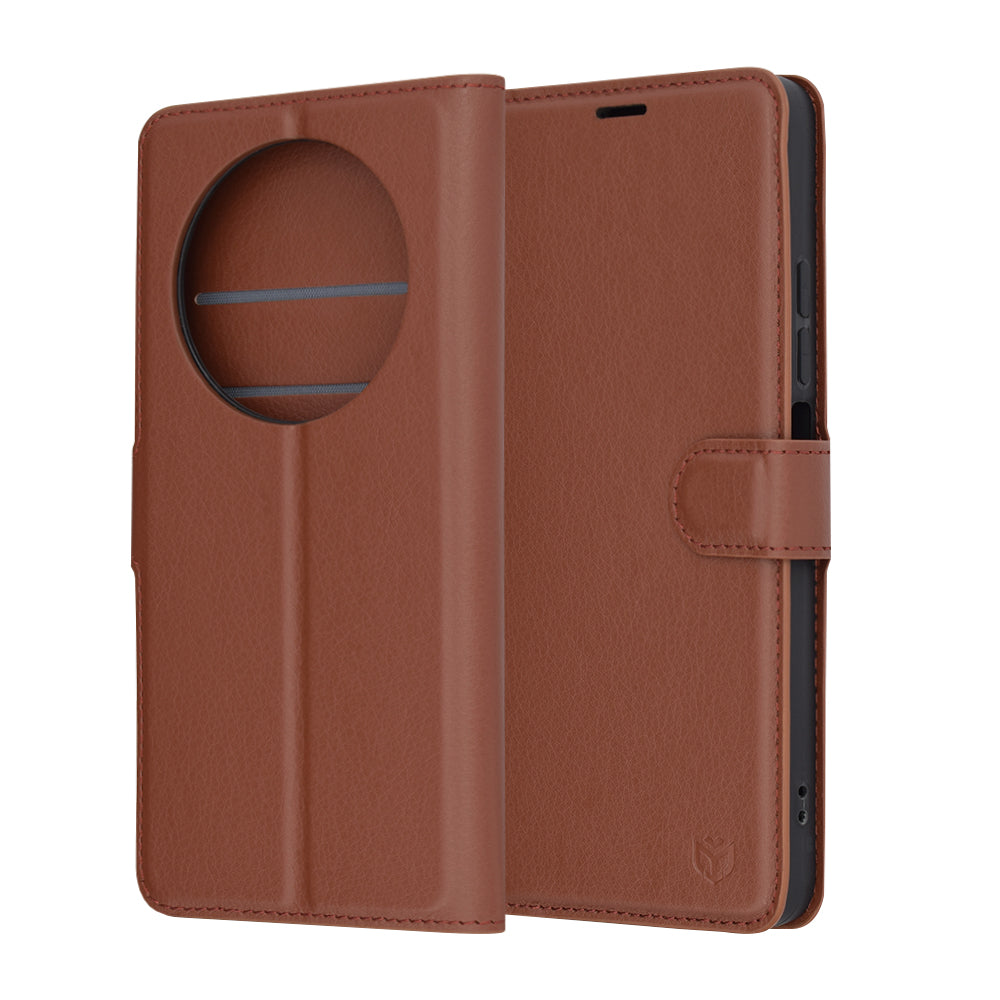 Funda para Xiaomi Poco C75 / Redmi 14C, Techsuit, Folio de cuero, Marrón