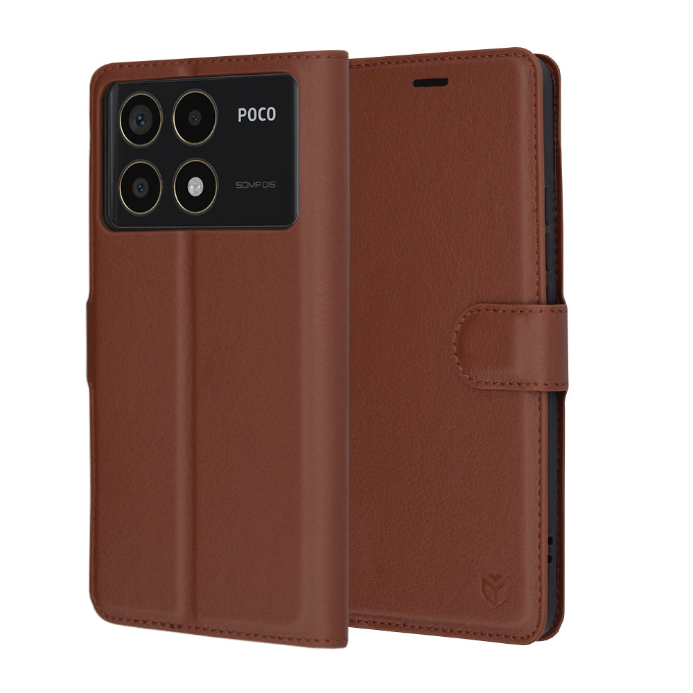 Funda para Xiaomi Poco F6 Pro, Techsuit, Leather Folio, Marrón