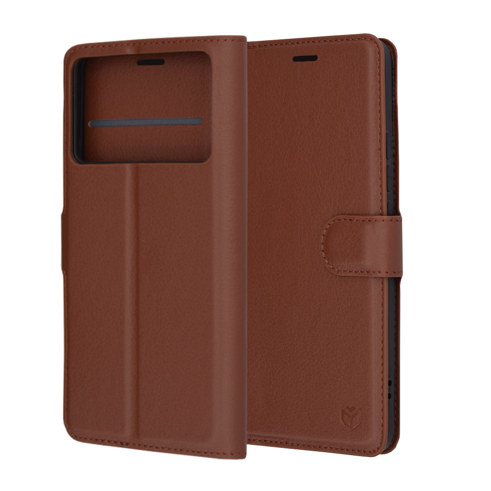 Funda para Xiaomi Poco F6 Pro, Techsuit, Leather Folio, Marrón
