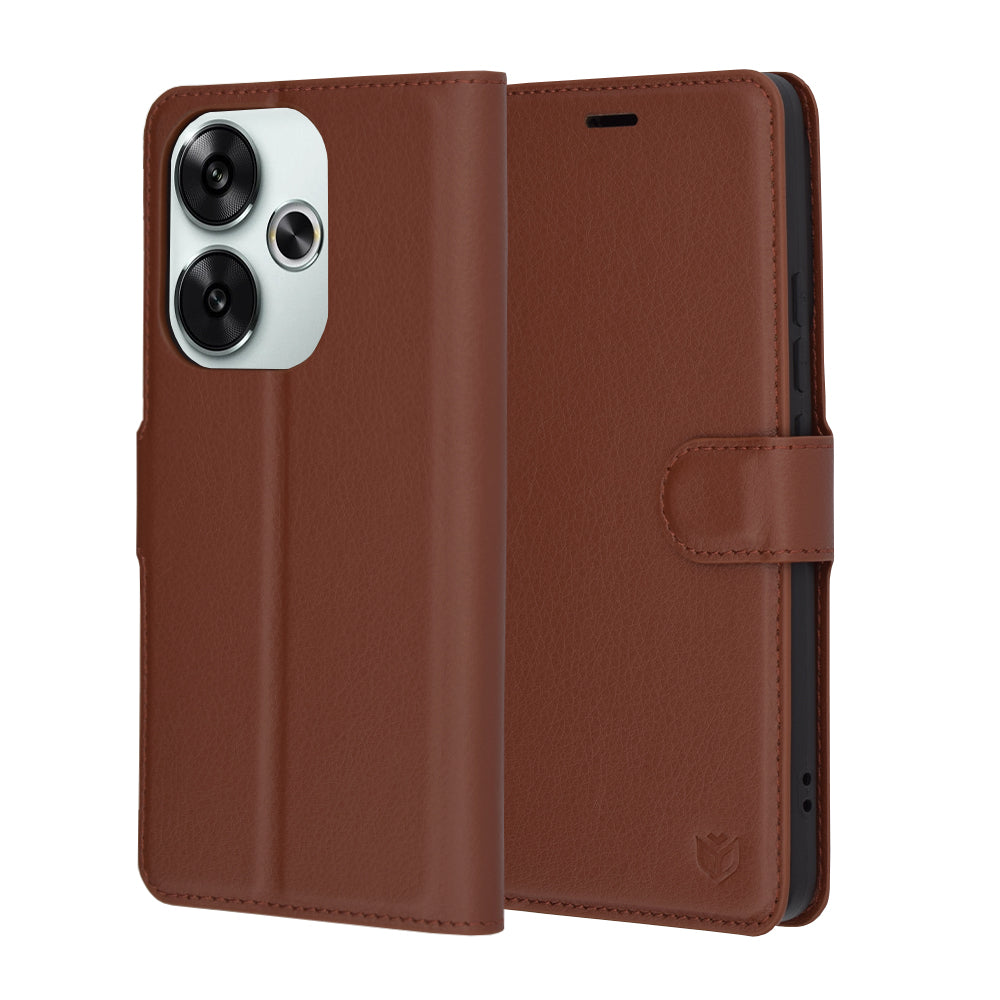 Funda para Xiaomi Poco F6, Techsuit, Leather Folio, Marrón