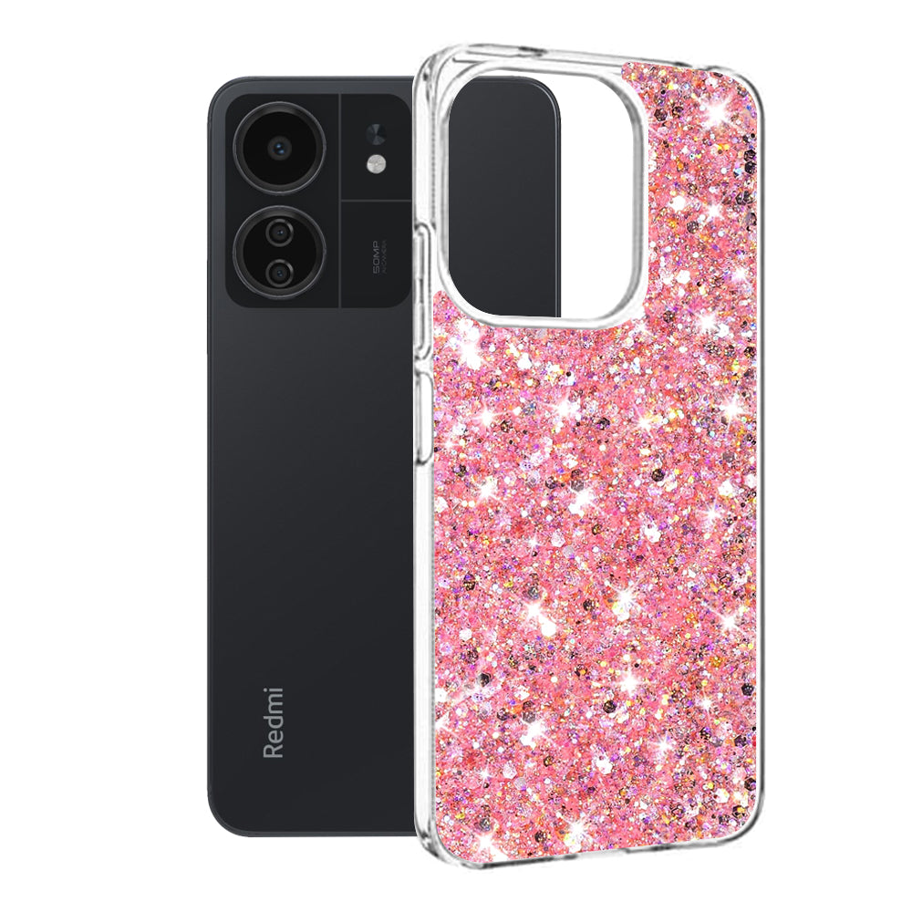 Funda para Xiaomi Poco M6 / C65 / Redmi 13C 5G / 13C, Techsuit, Sparkly Glitter, Rosa